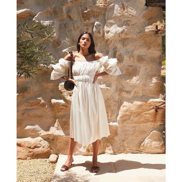 Cult Gaia Stella Dress Square Neckline Midi Length Linen Blend Dress Size Large - Picture 2 of 11